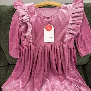 MILA & ROY Velvet Ruffle Purple/Pink Dress